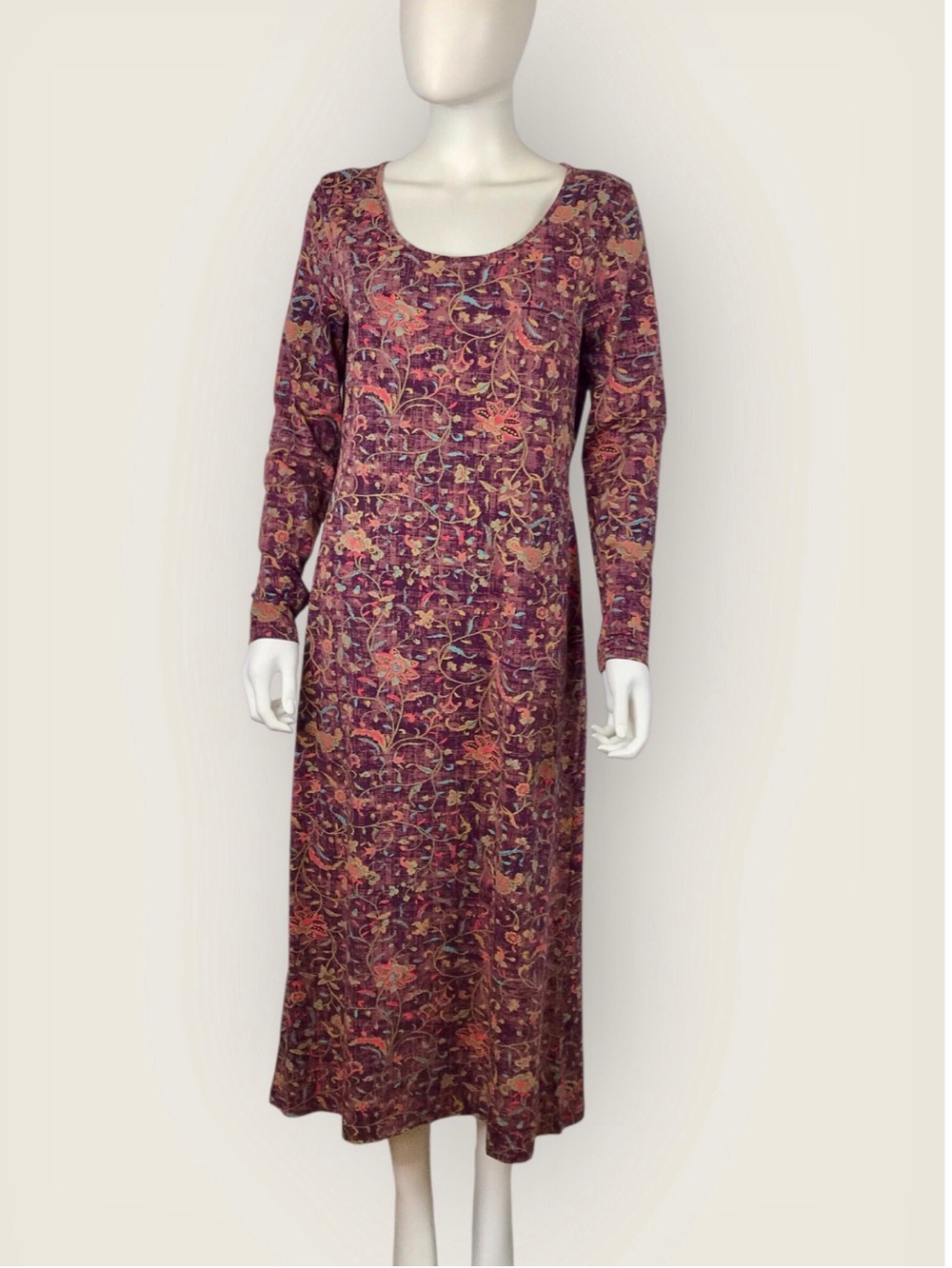 Peruvian Connection A-line Dress Purple & Teal Blue Boho Floral Print